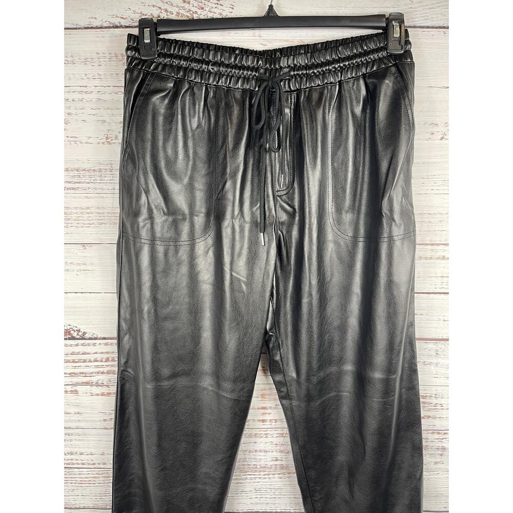 $198 NOLI Pants Women's Size XL Black Faux Leather Jogger Stretch Elastic Waist - Picture 3 of 8